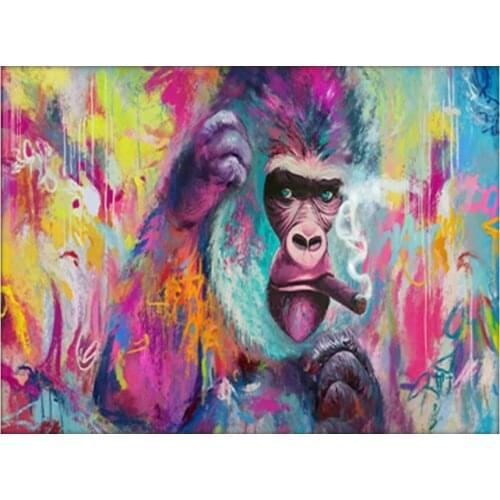 Funny Orangutan Smoking 5d Diy Diamond Painting diamond Embroidery full round Mosaic Diamond animal picture of rhinestoneZP-1777