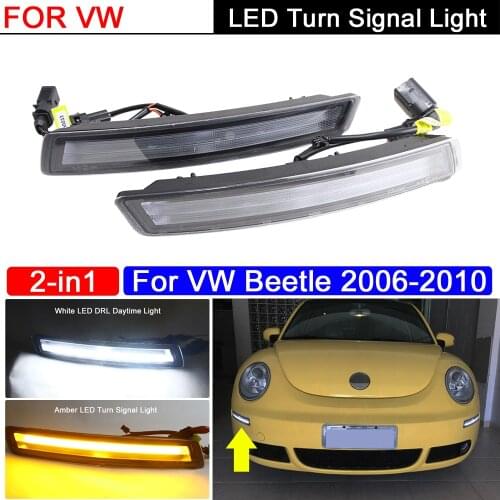 Front Bumper Amber LED Turn Signal Indicator Light With White LED DRL Daytime Running Light For Volkswagen VW Beetle 2006-2010