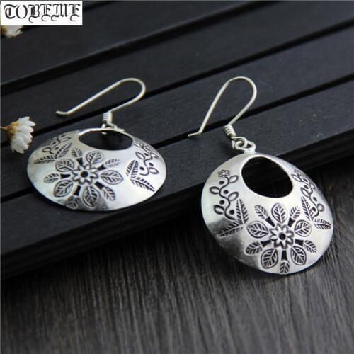 Handcrafted 100% 925 Silver Flower Earrings Thailand Silver Women Earrings Pure Silver Bohemia Drop Earrings