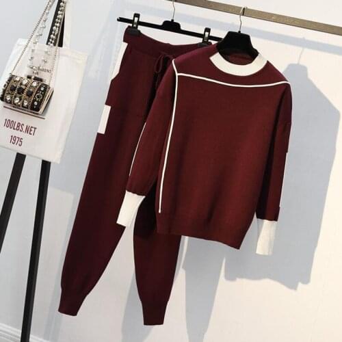 Two piece set women tracksuit 2020 autumn casual sweater pullovers Knit top+ drawstrings Elastic Pants Suits plus size outfits