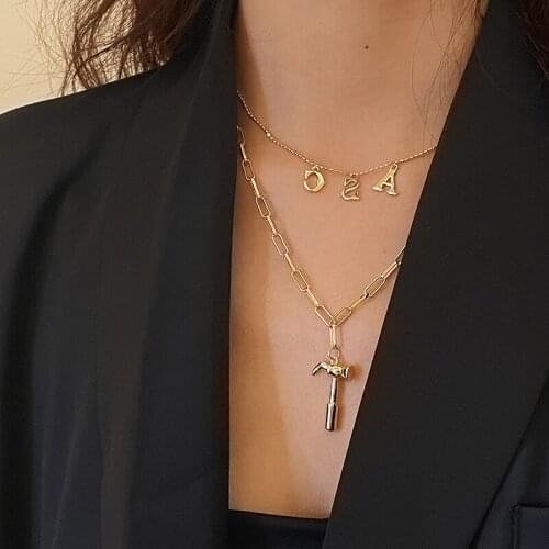 Female Necklace Double Layer Letter Chain Pendent Woman Gold Color Neck Chains Trendy Goth Punk Party Women Jewelry Necklaces