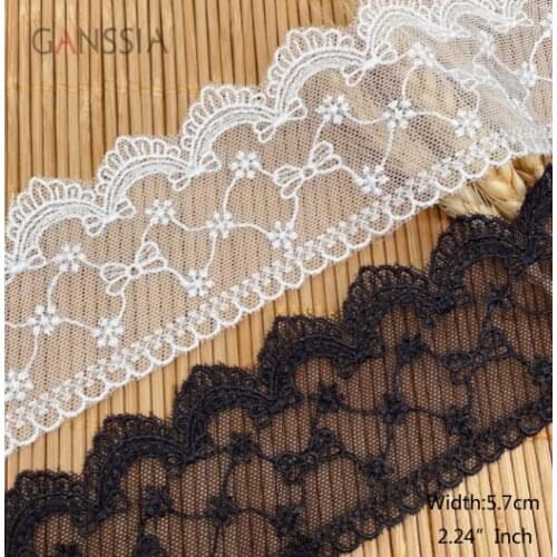 1yard Width:5.7cmFlower Lace Butterfly Laces Trim Ivory White&Black for Ribbon Clothes Curtain Table Sewing Accessories(ss-2398)