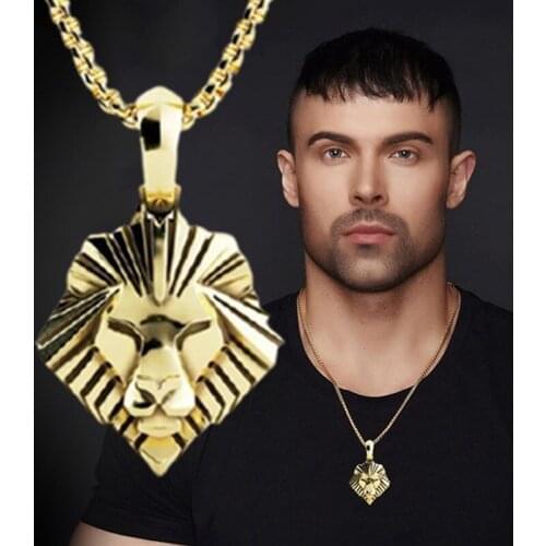 1pcs Hiphop Rock Animal Metal Lion Head Gold Sliver Color Chain Necklaces Pendant For Men Fashion Jewelry