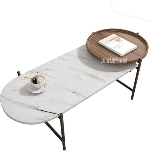 1028 Living Room Simple Oval Marble Tea Table Light Luxury Creative Wood Combination Round Tea Table Modern Simple Coffee Table
