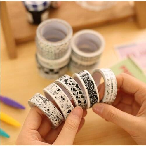 5 pcs/lot cartoon black&white adhesive masking tape DIY album decorative tape kawaii stationery scrapbooking stickers Papeleria