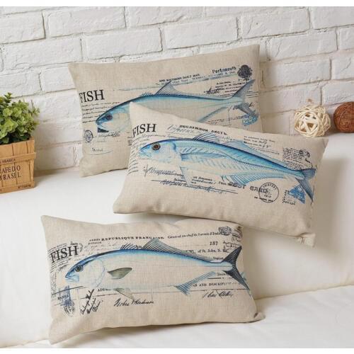 50*30cm Fish Pillowcase Blue Home rectangle Cushion Cover Decorative Soft Seat Car Linen Sea Fresh Cute Countryside Almohada