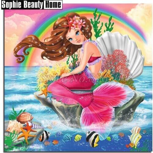 Full Square/Round Drill 5D DIY Diamond Painting Cartoon Girl Mermaid Diamond Embroidery Cross Stitch Mosaic Wall Decor 194061