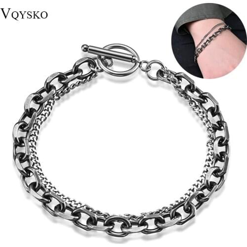 Stainless Steel Double Layer OT Buckle Chain Bracelet For Men Gift Jewelry Pulsera Hobre Male New Punk Hip Hop Jewellry 2021