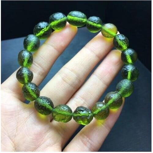 10mm Green GEM MOLDAVITE Meteorite Impact Glass Bead Bracelet