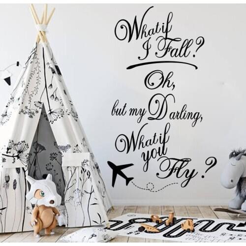 What If I Fall What If You Fly Wall Sticker Girl Room Bedroom Family Love Inspirational Quote Plane Wall Decal Nursery Vinyl