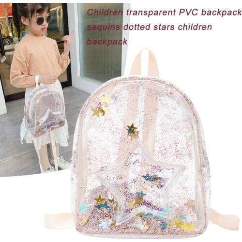 Kids Small Backpack Travel Bag Transparent PVC Backpack Girls Glitter Stars Shoulder School Bags Travel Bagpack 2021