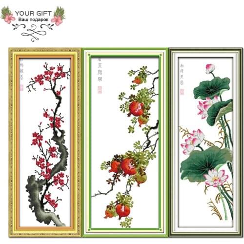 Joy Sunday Red Plum Pomegranate Lotus Home Decor H254 H255 H256 Spring Red Plum Eyebrow Open Smile Autumn Cross Stitch kit