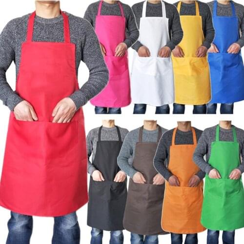 Simple Polyester Sleeveless Apron Classic Design with Pockets Home Cooking Baking Coffee Shop Cleaning Aprons Kitchen Accessory