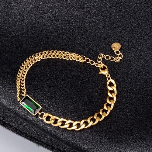 Rhysong Stainless Steel Good Bracelet For Women Hand Chain Black Green Charm With Zircon Brand New Fashion Jewelry Gift Female
