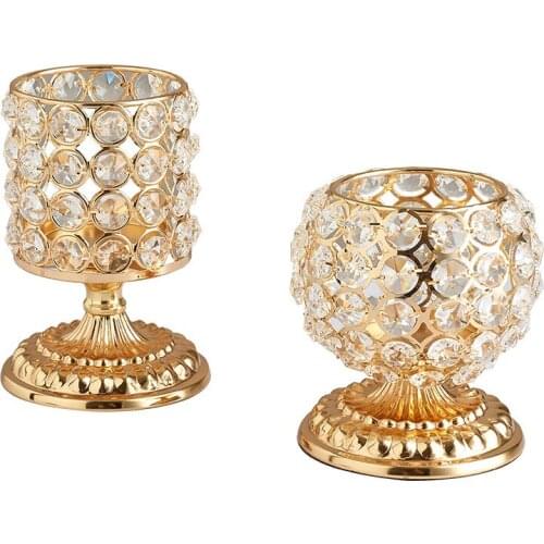 IMUWEN Metal Crystals Candle Holder Gold Plated Candlestick Wedding Center Centerpiece Romantic Home Table Decoration IM771