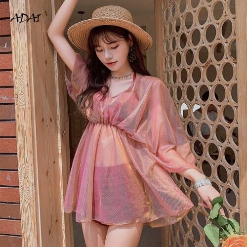 3 Piece Bikini Set Womens Bathing Suits Summer Suit Swimsuit Cover Up Solid with Ruffles Beach Sexy See Through Bikini 2021