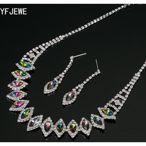 YFJEWE New Silvery Plated Multicolor Austrian Crystal Chain Necklace &Earrings Jewelry Sets Free shipping Women Jewelry N192