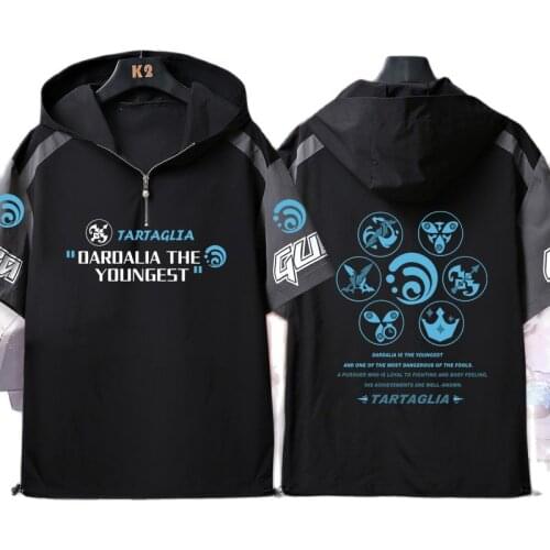 Game Genshin Impact Tartaglia Costumes Cosplay Hoodie T-Shirt Halloween Party Game Clothes For Unisex Suit Anime Game Tee Tops