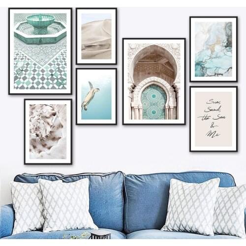 Mosque Morocco Turtle Conch Texture Quote Wall Art Canvas Painting Nordic Posters And Prints Wall Pictures For Living Room Decor