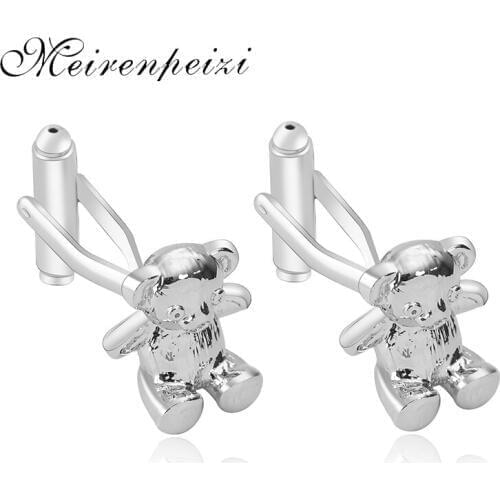 Cute French Shirt Cufflinks New High Quality Copper Silver Bear Shape Trend Pattern Cufflinks Party Jewelry Free Shipping