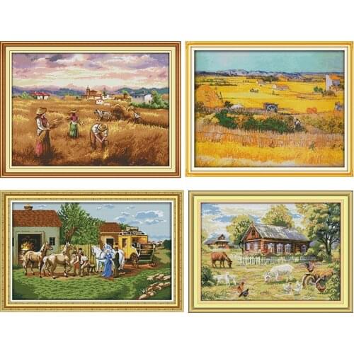 Joy Sunday Stamped Cross Stitch Kits A Good Harvest of Wheat Counted Printed 11CT 14CT Embroidery Needlework Handmade Decor Sets