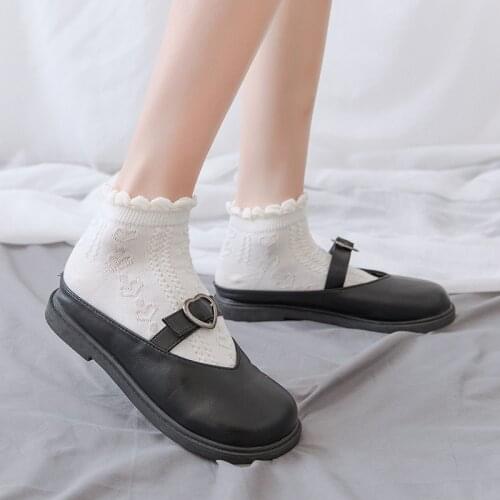 Lolita Girls Sweet Ruffle Socks Thin Breathable Japanese Kawaii Cute Short Socks Solid Black White Harajuku Vintage Ankle Socks
