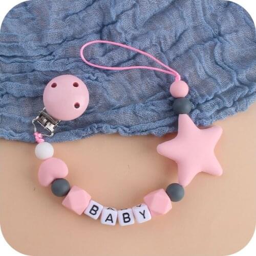 NEW DIY Silicone Baby Pacifier Clip Personalised Name Colorful Pacifier Chain for Baby Teething Soother Chew Toy Dummy Clips