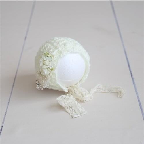 Newborn Knit Girl Bonnet Photography Props Hand Crochet Flower Hat Baby Soft Cotton Hat Photo Props