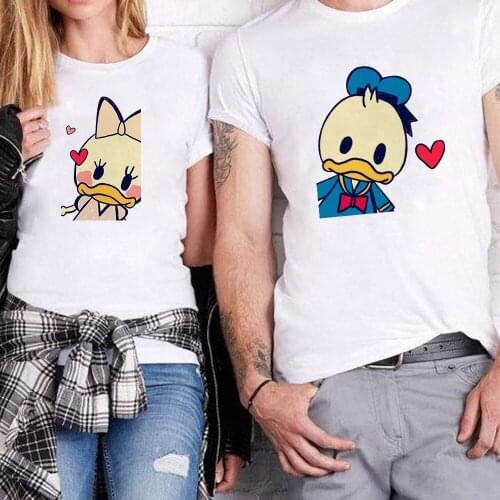 New Fashion Cute Couple T Shirts Daisy Duck Donald Duck Printed Cartoon Tshirts Love Girlfriend Boyfriend Clothes