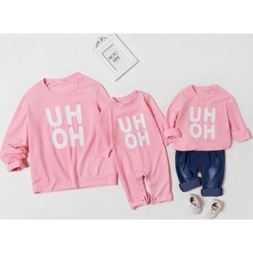 Family Matching Clothes Mommy and Me Pullover Hoodie Women Kid Sweatshirts Tops Mother Daughter Son Outfits Baby Girl Boy Romper