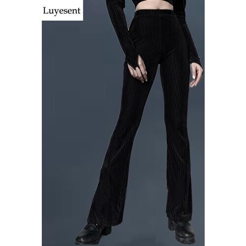 Solid Black Goth Woman Hipster Wide Leg Pants 2021 Lady Elastic Waist Street Casual Trousers 2021 Autumn Outdoor Flare New Pant