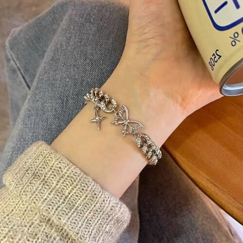 Origin Summer Fairy Bling Bling Butterfly Charm Bracelet for Women Girls Chunky Chain Hollow Rhinestone Bracelet Jewellery