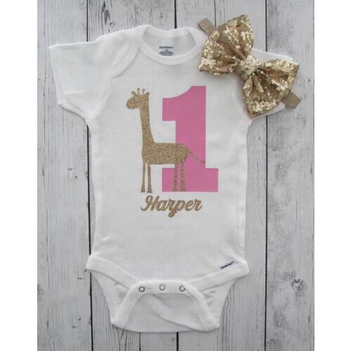 Personalized name age Giraffe kids first birthday bodysuit onepiece cake mesh Tutu toodles Outfit Set party favors