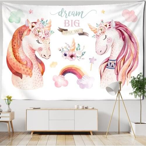 Cartoon Simple Animal Tapestry Rainbow Cute Pink Horse Pattern Witchcraft Decorative Hippie Mandala Bohemian Home Decor