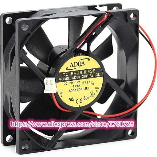 Brand new and original 80*80*25mm 8cm chassis fan AD0812HB-A70GL 12V 0.25A 2wires
