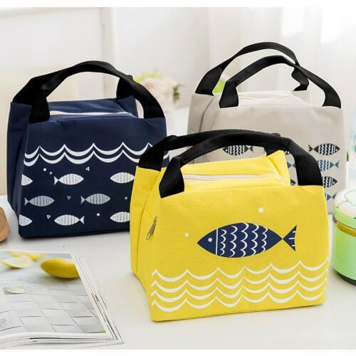 Cartoon Fish Student Lunch Bag Zipper Insulated Lunch Bag Tote Mummy Handbag Travel Outdoor Insulated Portable Picnic Dinner Bag