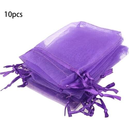 10pcs Wedding Thin Mesh Gift Bag Drawstring Design Yarn Pouch Party Solid Color Candy Favor Bag