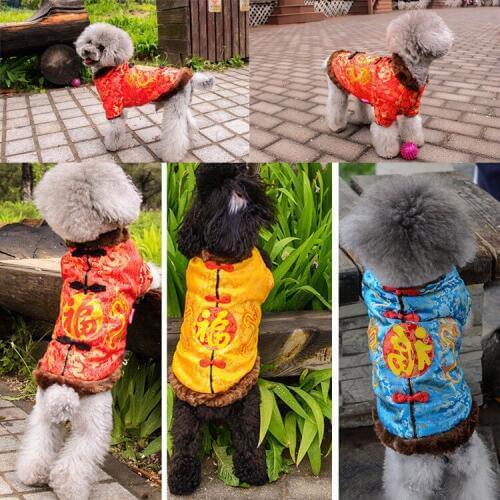 Chinese Traditional Puppy Pet Dog Coat Jacket New Year Winter Warm Pet Dog Clothes Coat Festive Clothing for Small Medium Dog