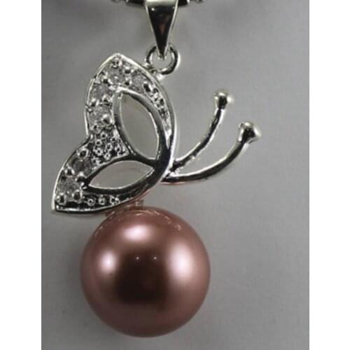 Womens fashion silver plated metal butterfly Accessories + brown shell pearl Pendant Necklace