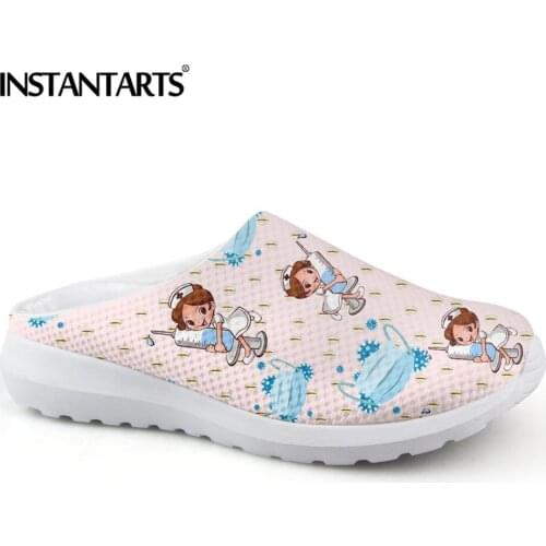 INSTANTARTS Summer Air Mesh Nursing Sandals for Womens Cute Cartoon Nurse Print Casual Slip On Shoes Beach Slipper Zapatos Mujer