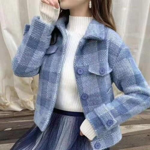 Plus Size Imitation Mink Velvet Short Cardigan Women Fashion Single Breasted Sweater Coat Long Sleeve Autumn Outerwear X545