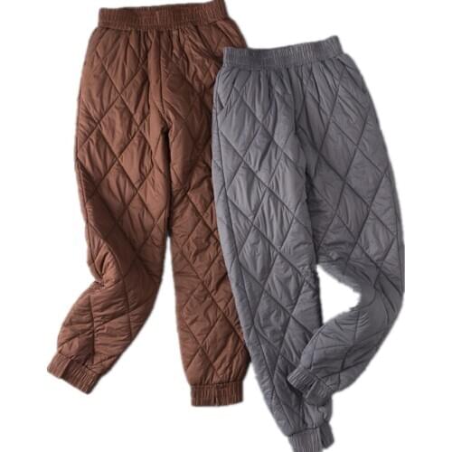 Winter Down Pants Women Light Warm Split Harem Trousers Casual Mom Cotton Pants Female Plus Size Elastic Waist P9591
