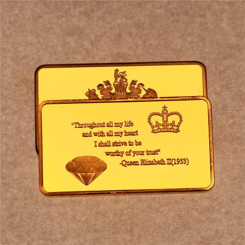 Sample order,19531oz Britain,Queen Elizabeth II Diamond Jubilee Gold Plated bar, 1pcs/lot free shipping
