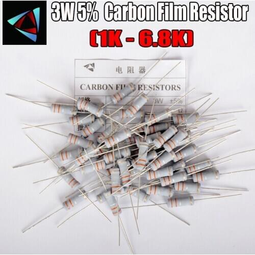 10pcs 3W Carbon Film Resistor 5% 1R ~ 1M 1K 1.2K 1.5K 1.8K 2K 2.2K 2.4K 2.7K 3K 3.3K 3.6K 3.9K 4.3K 4.7K 5.1K 5.6K 6.2K 6.8K ohm