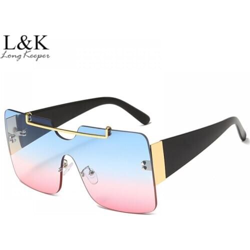 2021 Fashion Oversized Square Rimless Sunglasses Women Luxury Brand Designer Flat Top Big Sun Glasses Female UV400 Shades Oculos