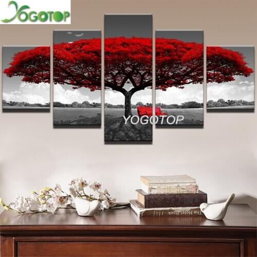 5 Pieces Red Tree Art Scenery Landscape diy Diamond Painting 5D Full Drill Mosaic Diamant Embroidery rhinestone Decor ML1127