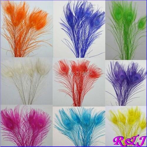 Free Shipping! 100pcs/lot 25-30cm 10-12" Top quality colored peacock feathers plumes plumage