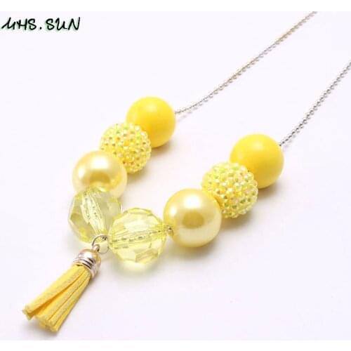 MHS.SUN Child Kids Beads Chunky Necklace Fashion Yellow Color Tassel Chunky Bubblegum Necklace For Girls Toddler Jewelry