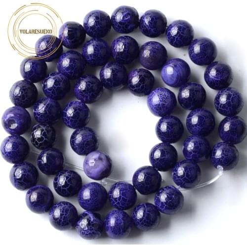 Natural Dark Blue Stone Cracked Dream Fire Dragon Veins Agates Round Beads For Jewelry Making Findings DIY Bracelet 6 8 10mm 15
