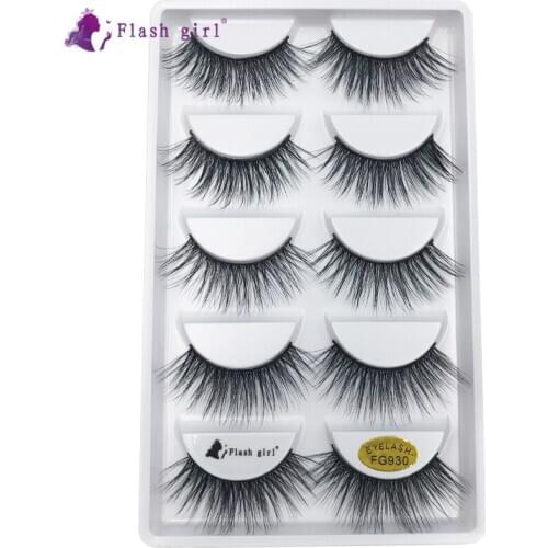 Flash Girl Natural Long False Eyelashes FG930 5 Pairs 3D Mink Hair Full Strip Eyelash Cruelty Free Reusable Eye Lashes Makeup